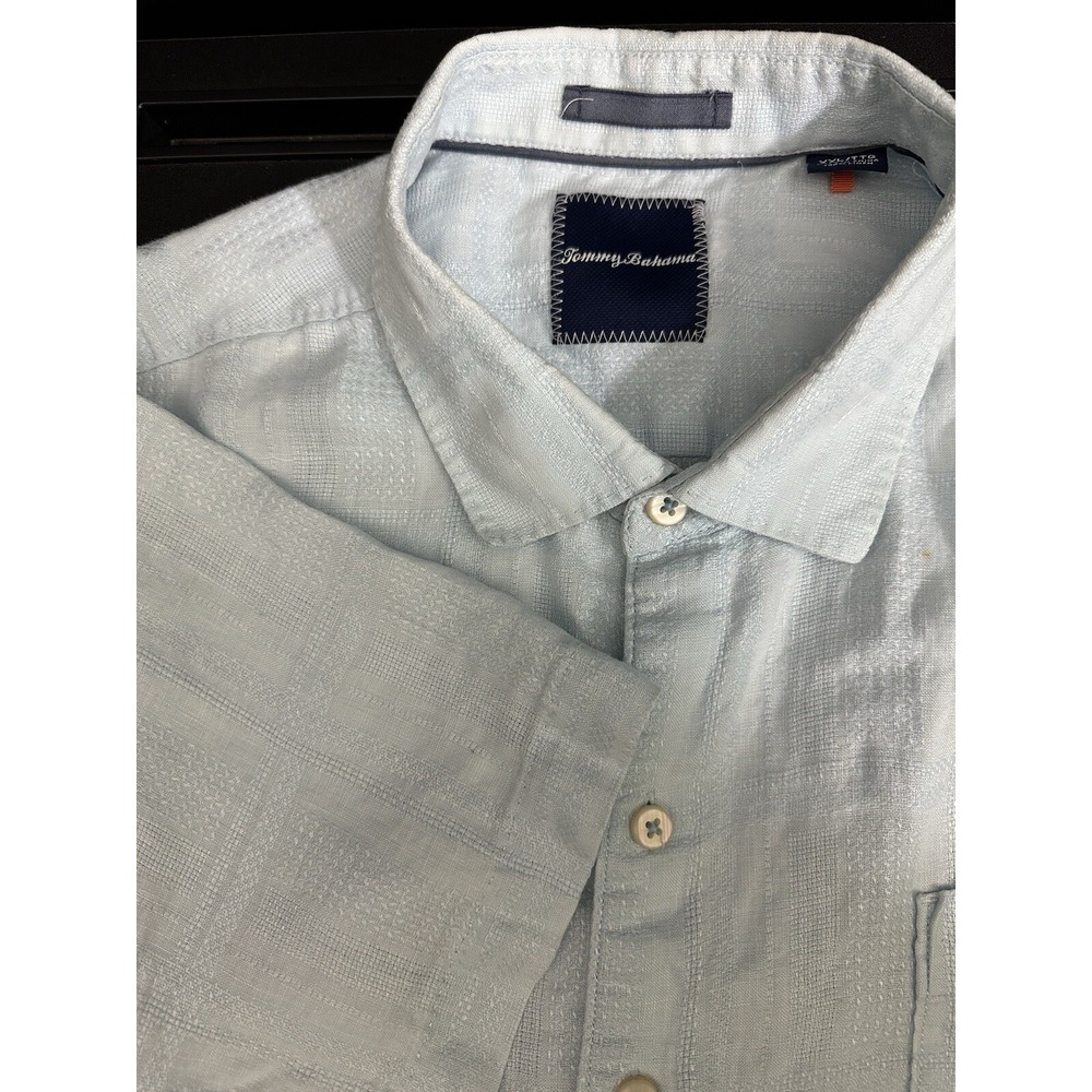 Tommy Bahama Size XXL 100% Linen‎ Button Up Shirt mens Light Blue Camp Beach